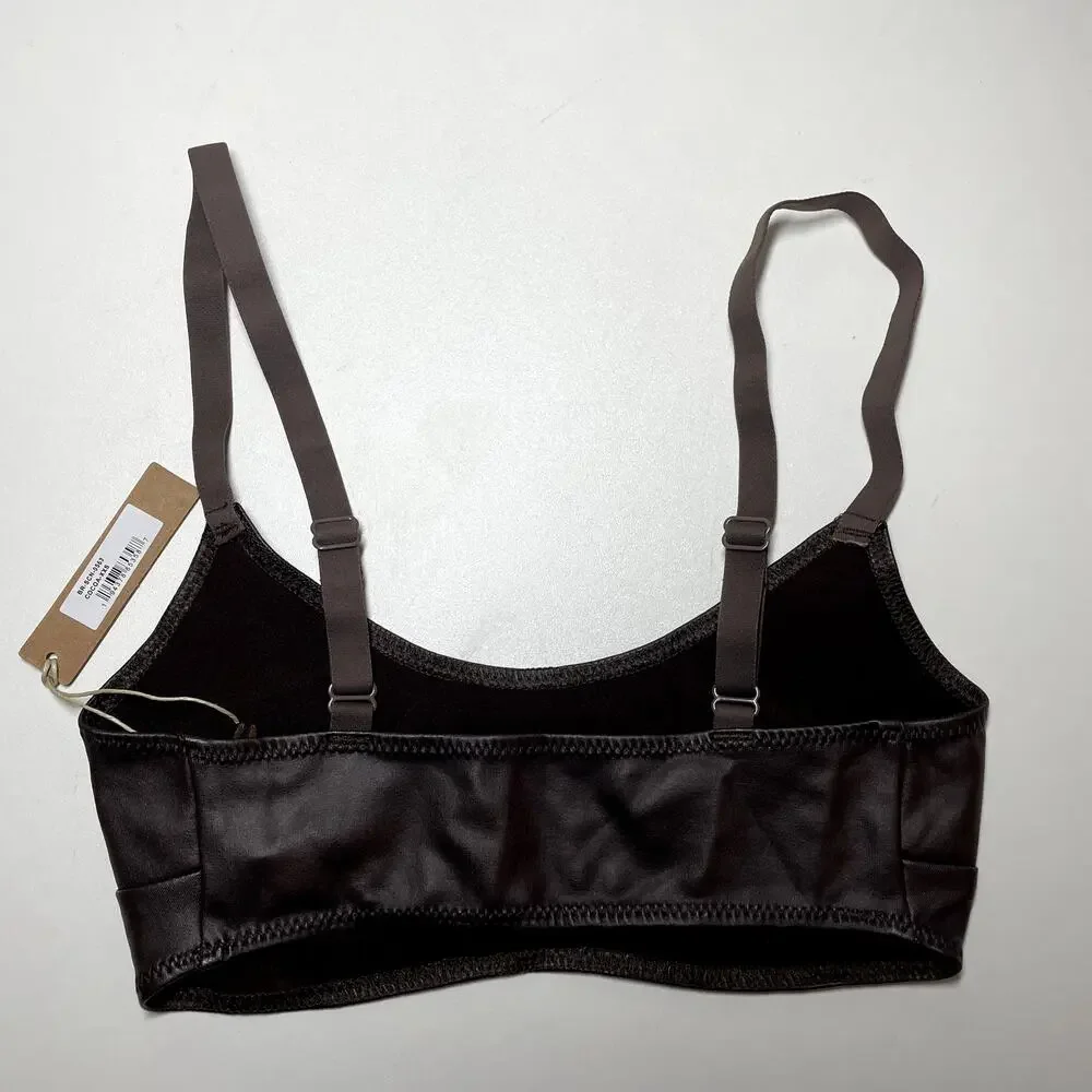 Skims Wet Jersey Scoop Bralette XXS Cocoa Brown Adjustable Minimal NWT - Picture 2 of 3
